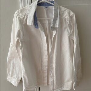 Petit Bateau White Shirt with Blue Pinstripe Collar